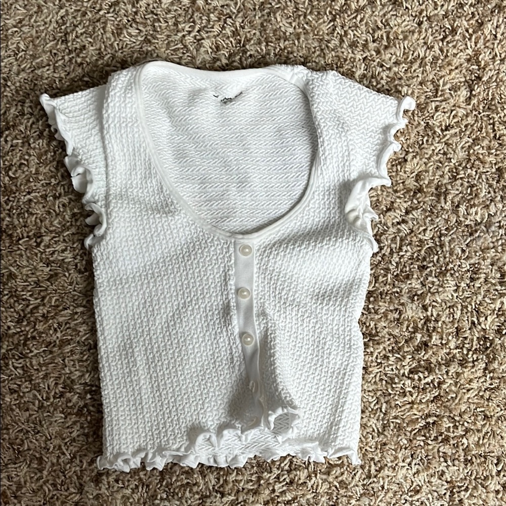 American Eagle White Ruffled Top